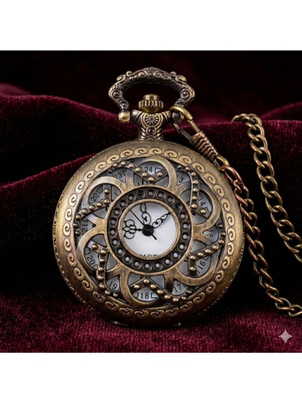 Victorian Style Bronze Color Quartz Pocket Watch with Cover